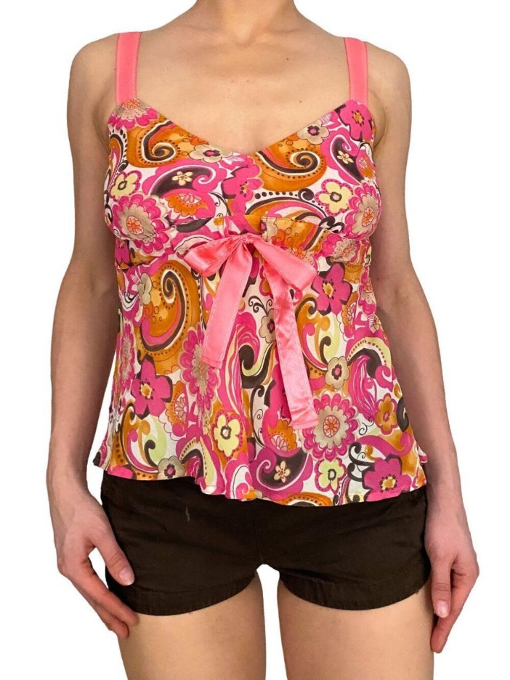 sigrid olsen psychedelic floral pink babydoll cami